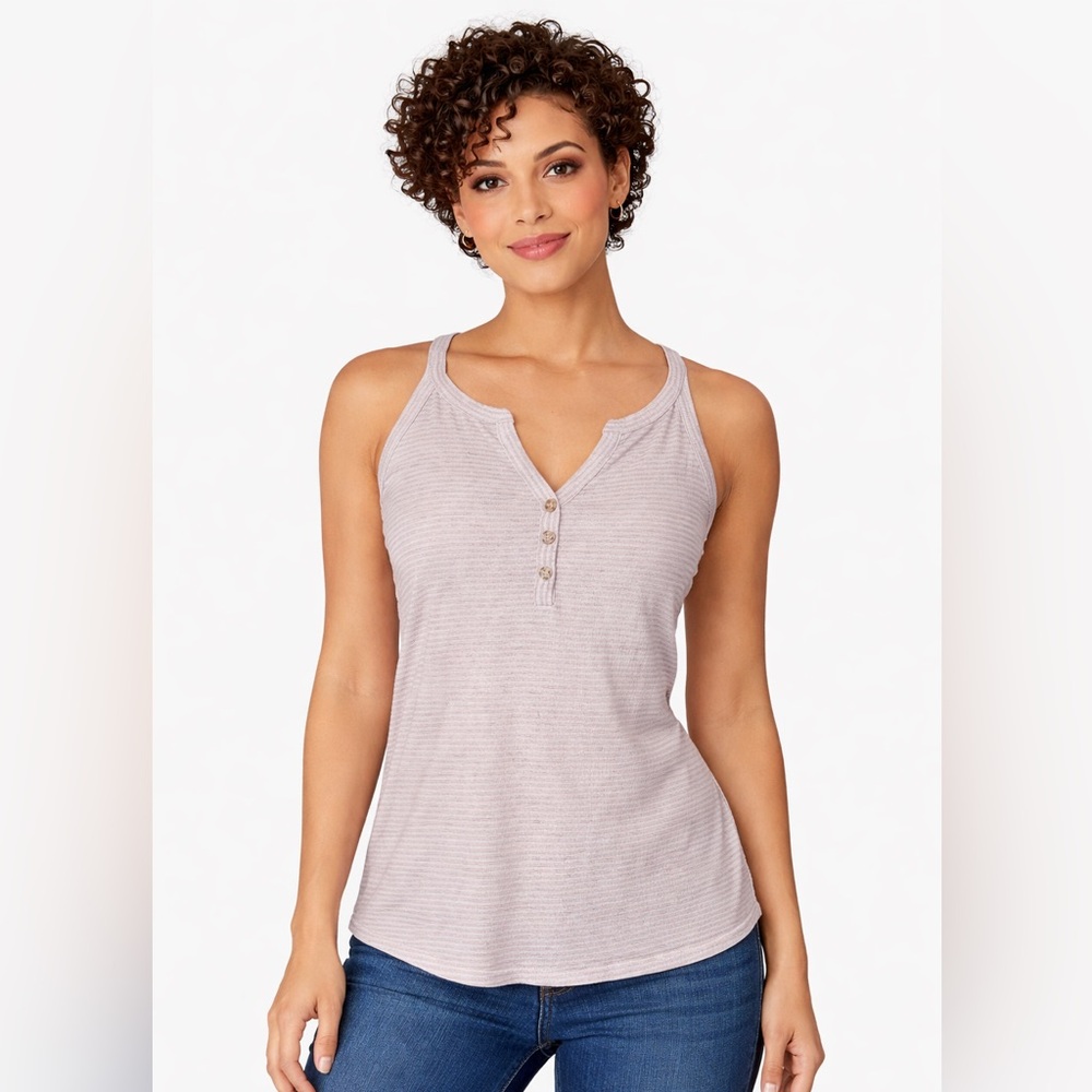 BKE Light Mauve Ribbed Henley Tank Top